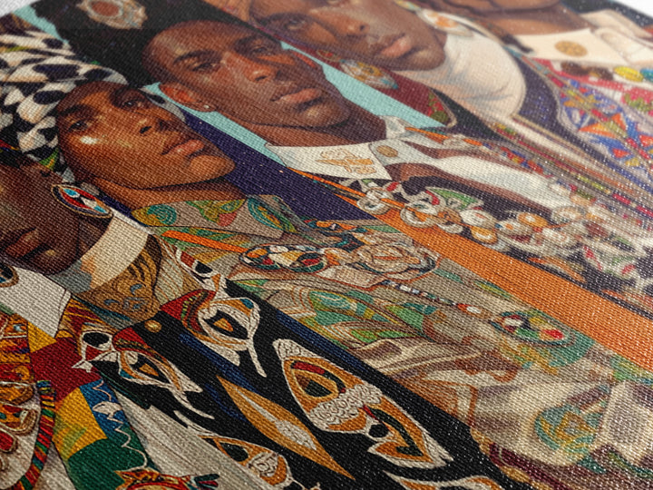 Six Regal African Portraits Wall Art, African Fabric, Nigerian Fashion Art, Black Beauty Art, Colorful Portrait Canvas Print