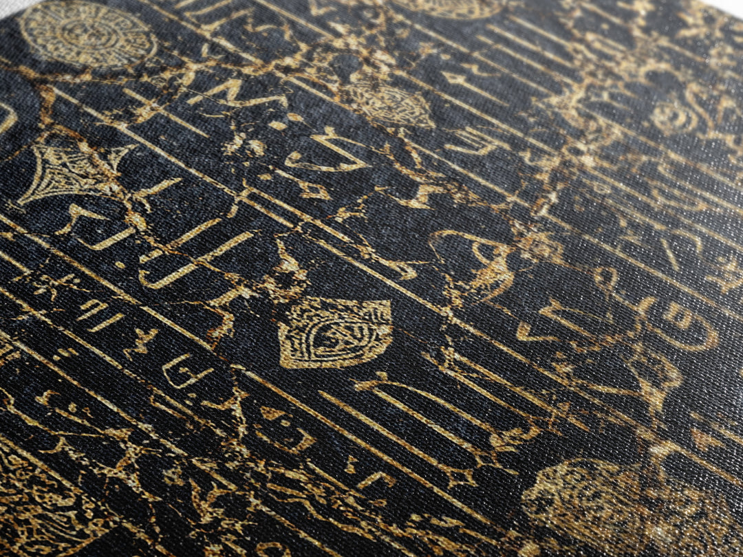 Ancient African Egyptian Symbols Wall Art, Gold Black Canvas Style, Ethnic Art Print, Cultural Wall Decor, Mystical Decor