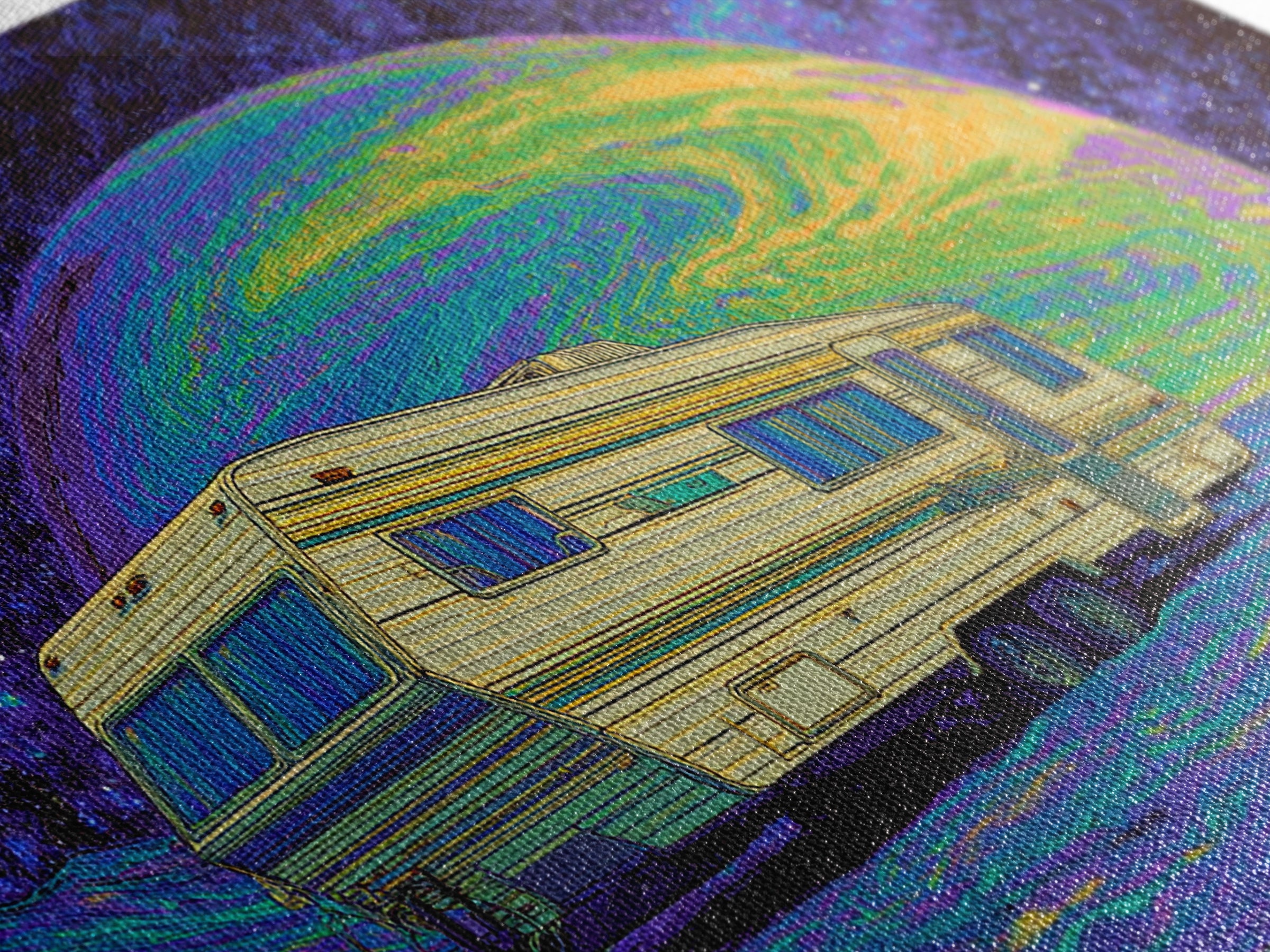 Retro Camper On Psychedelic Alien Planet Canvas Print, Digital Art, Afrofuturism Decor, Space Travel Poster, Unique Wall Decor