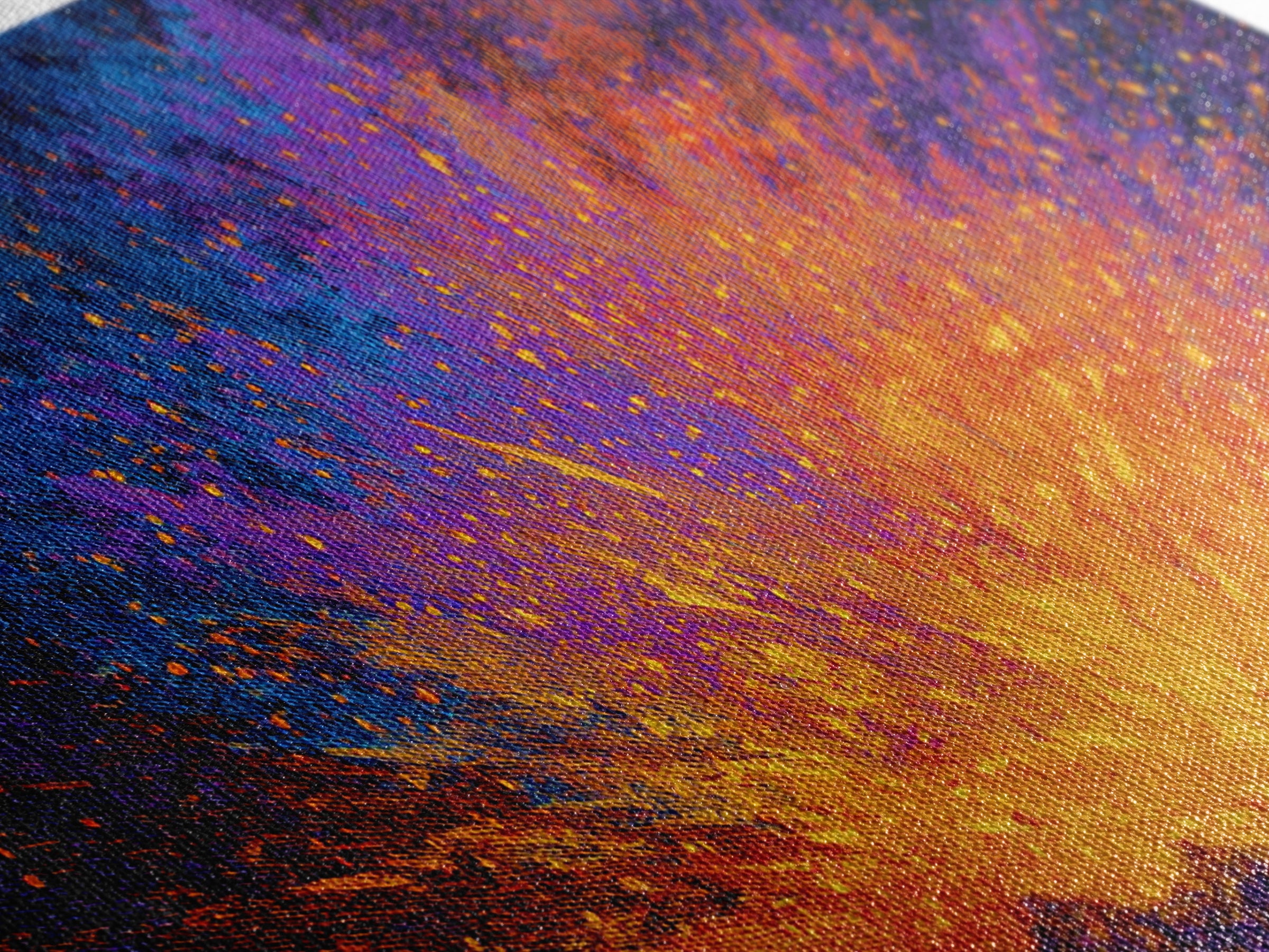 Explosive Orange And Blue Energy Burst Canvas Print, Abstract Art, Vibrant Wall Decor, Modern Painting, Bold Home Decor Gift
