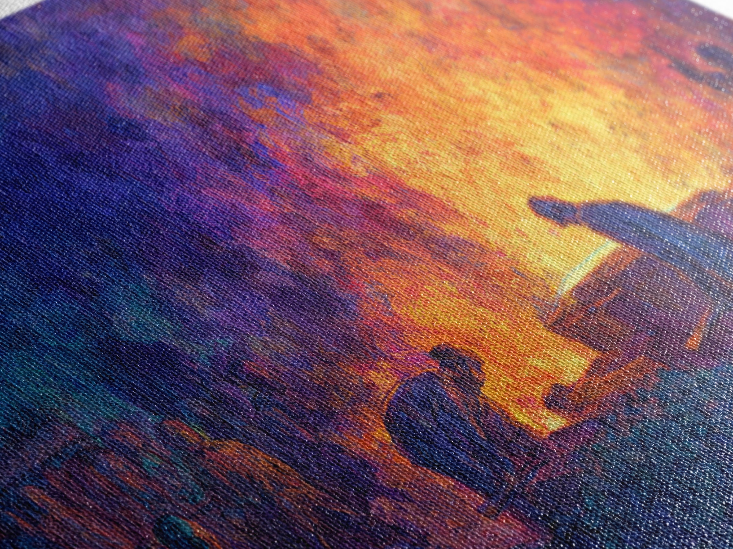 Workers Around Blazing Forge Wall Art, African American Art, Industrial Painting, Blue Orange Decor, Cultural Home Decor