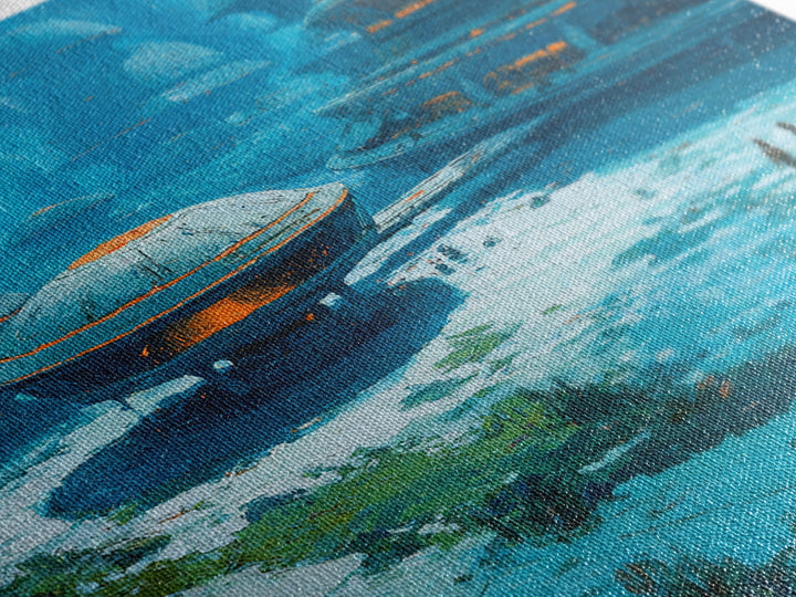 Blue Futuristic African Village Canvas Print, Afrofuturism Decor, Sci Fi Landscape, Modern Canvas Art, Unique Home Decor Gift