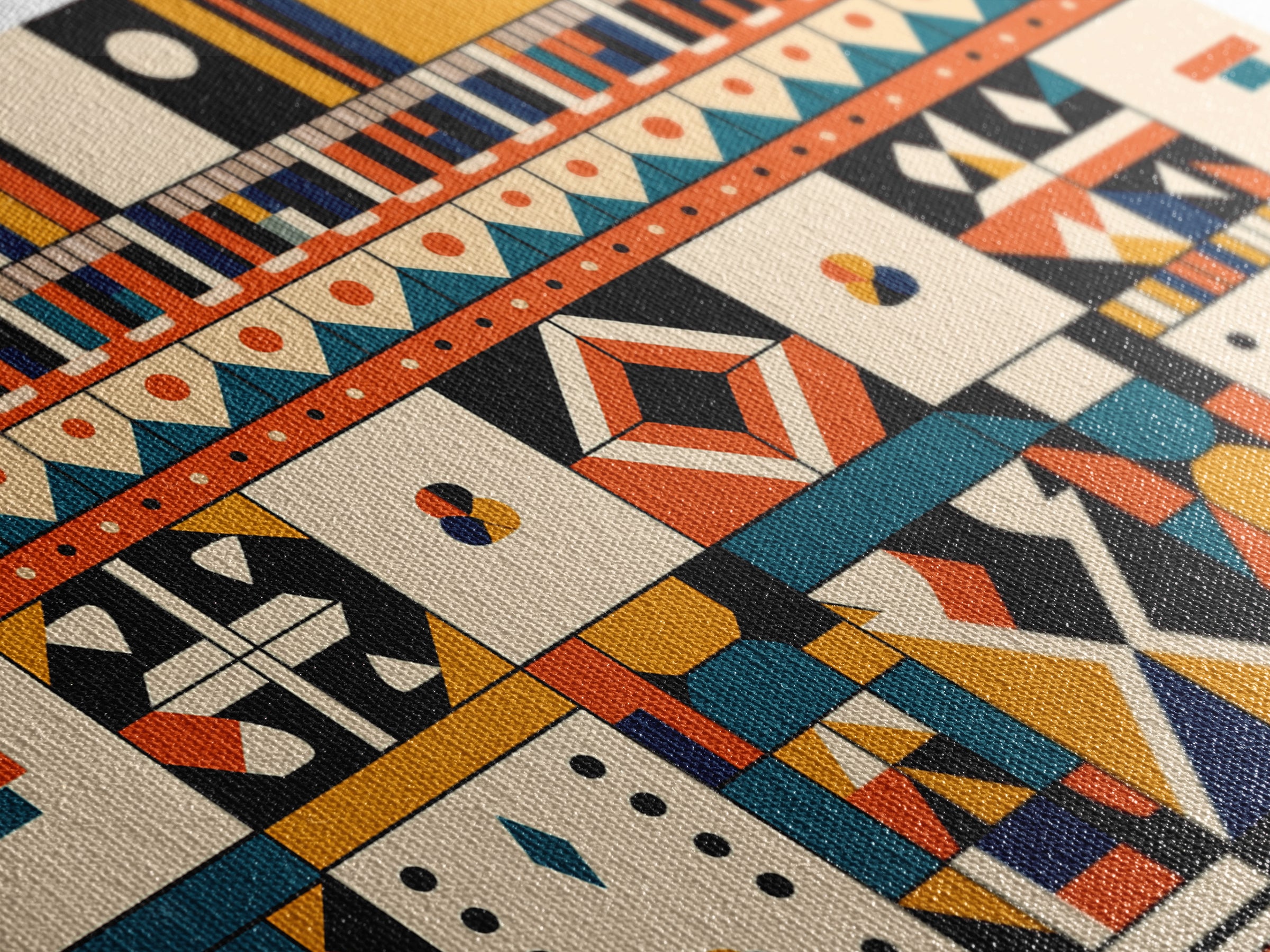 Bold Ankara Geometric Pattern Wall Art, African Fabric Design, African Patterns, Tribal Art Decor, Orange Teal Home Decor