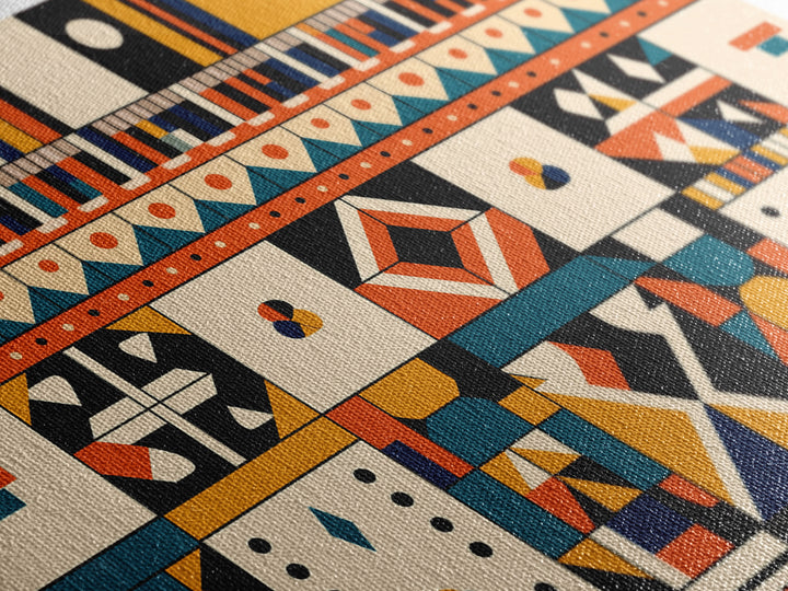 Bold Ankara Geometric Pattern Wall Art, African Fabric Design, African Patterns, Tribal Art Decor, Orange Teal Home Decor