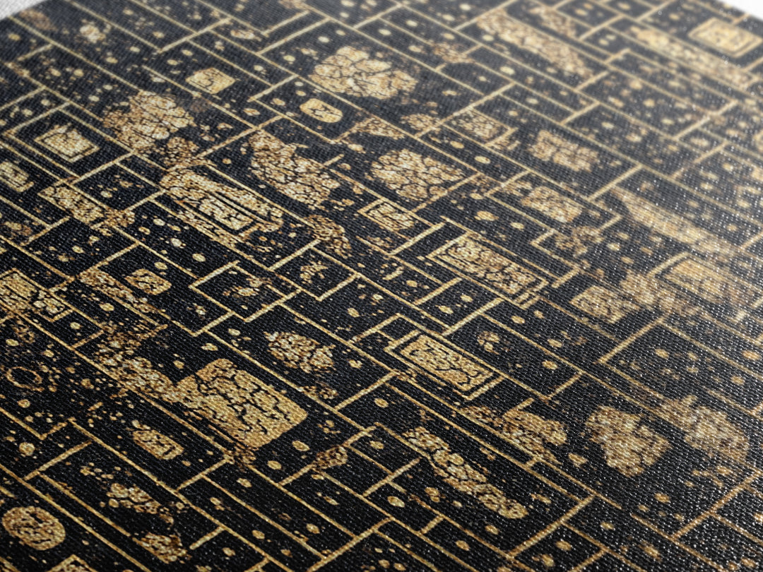 Gold Linear Geometric Maze Canvas Print, African Abstract Art, Black And Gold Art, Luxury Canvas Art, Elegant Wall Decor