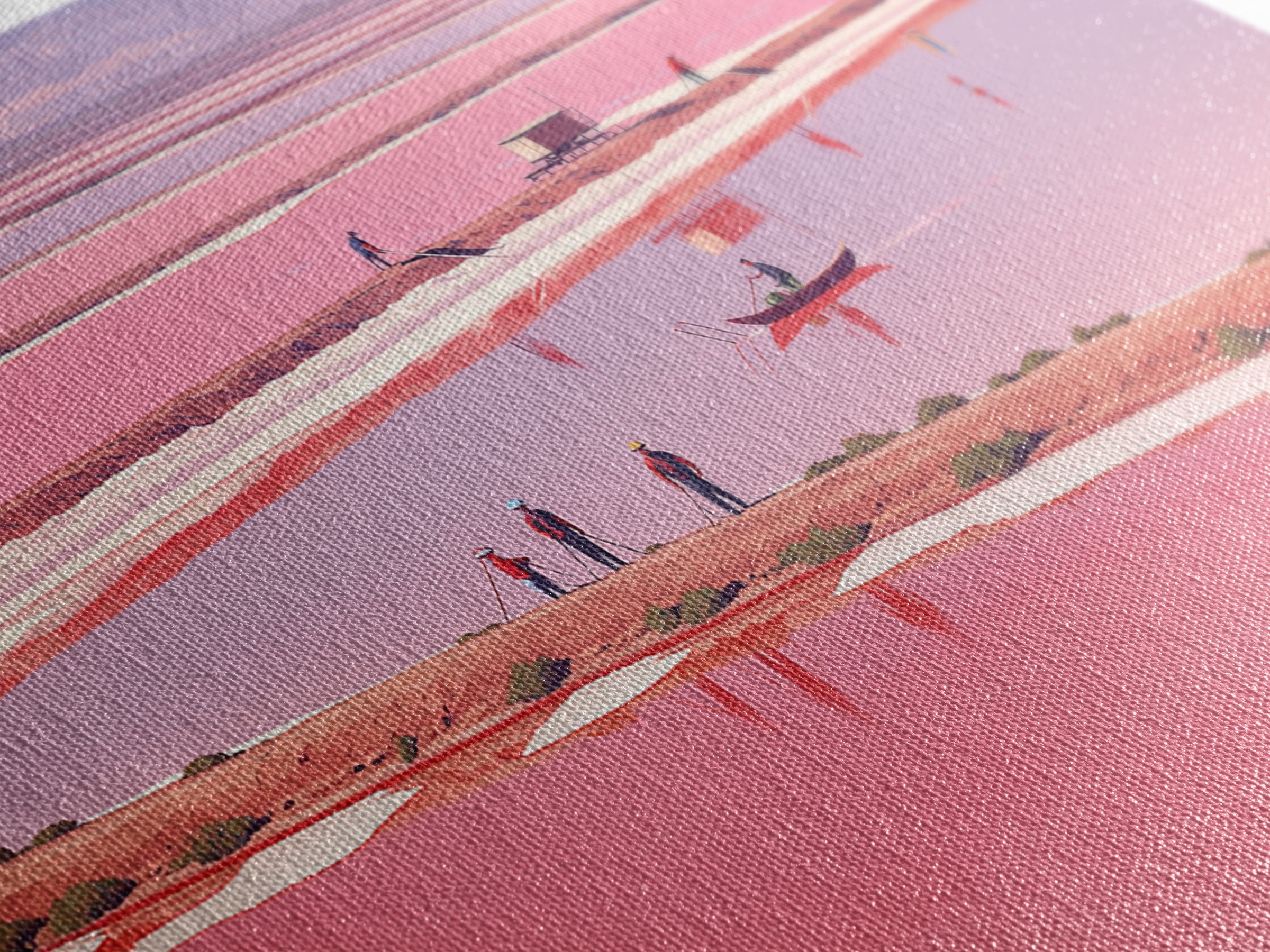 Pink African Salt Lake With Boats Wall Art, Senegal Inspired Landscape, Pastel Travel Print, Coastal Home Decor, Unique Gift