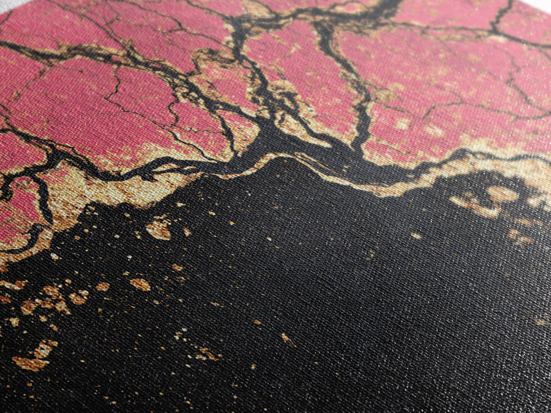 Pink Black And Gold Cracked Abstract Wall Art, Textured Canvas Print, Luxury Modern Decor, Earth Tone Statement Piece Unique Gift