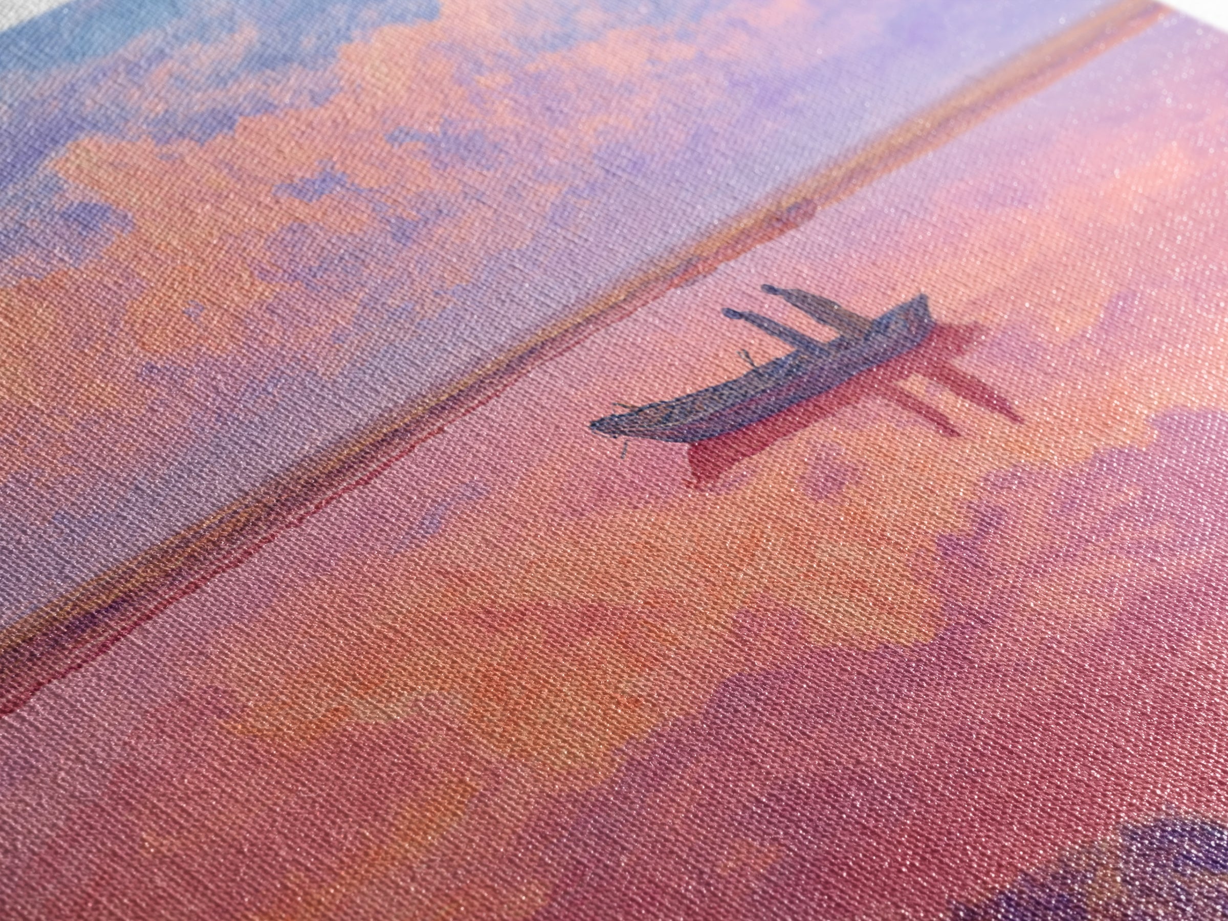 Pastel Pink Lake Boat At Sunset Canvas Print, African Landscape Wall Art, Dreamy Coastal Decor, Senegal Inspired Travel Gift