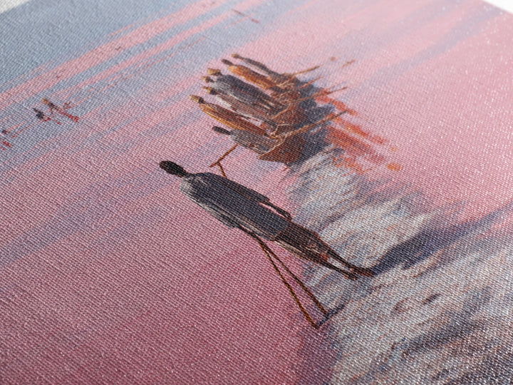 Pink Salt Lake Fishermen And Boats Wall Art, African Landscape, Senegal Travel Poster, Coastal Fishing Decor, Large Canvas