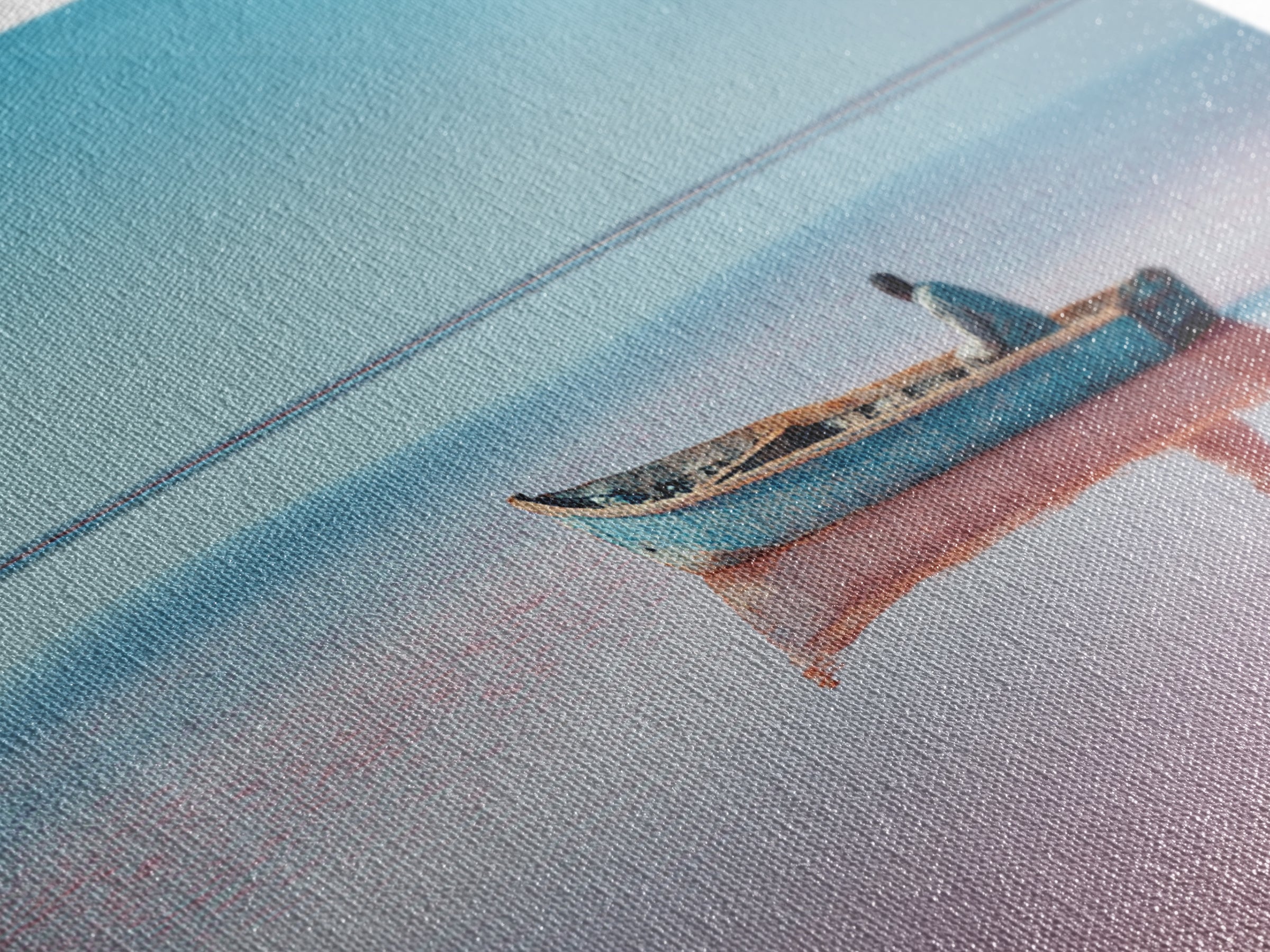 Lone Blue Boat On Pink Lake Canvas Print, African Landscape, Minimalist Travel Poster, Serene Coastal Wall Decor Gift For Home