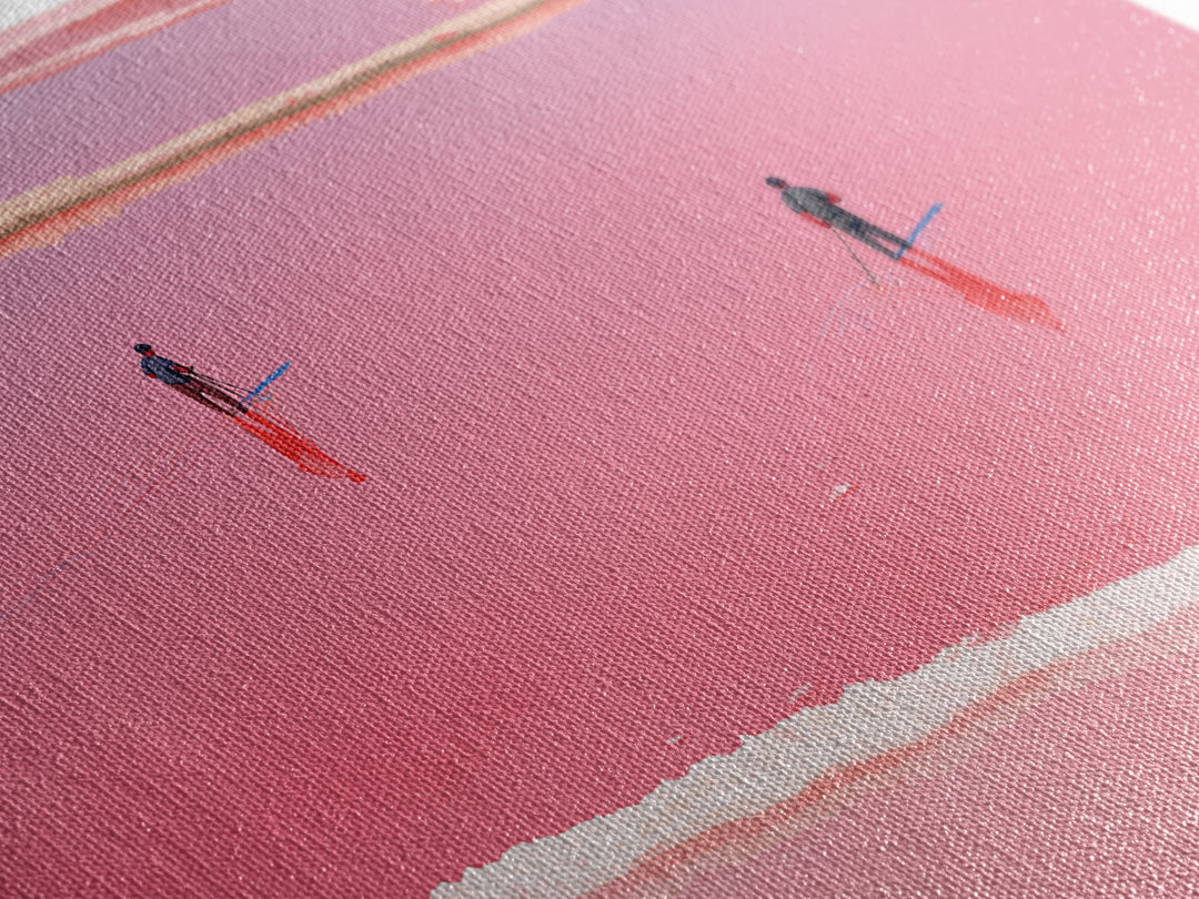 Two Figures Walking Pink Salt Flats Wall Art, Minimalist African Landscape, Dreamy Pink Decor, Modern Coastal Canvas Print