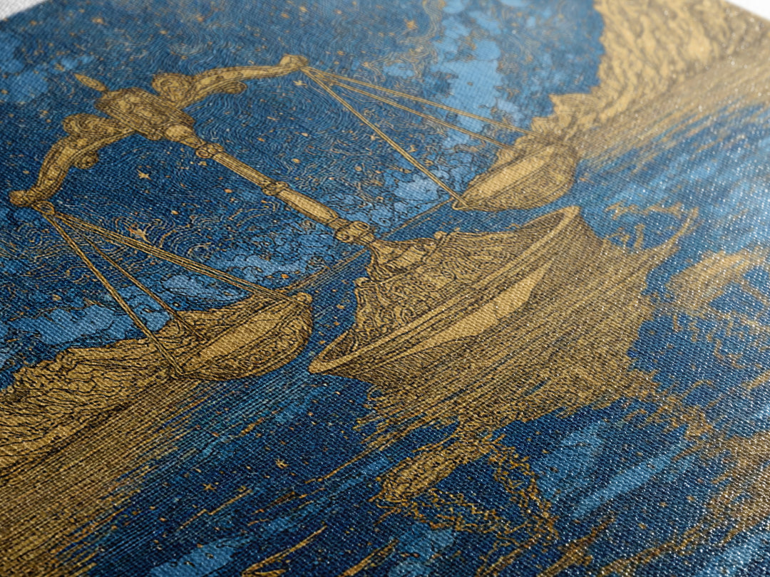Golden Scales Over Desert Lake Wall Art, African Egyptian Art, Mystical Wall Art, Blue Gold Canvas, Statement Wall Decor