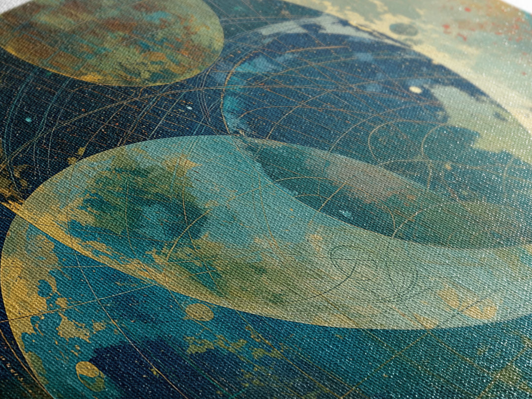Layered Moons And Planetary Orbits Canvas Print, Abstract Wall Art, Modern Canvas Art, Celestial Digital Art, Office Decor