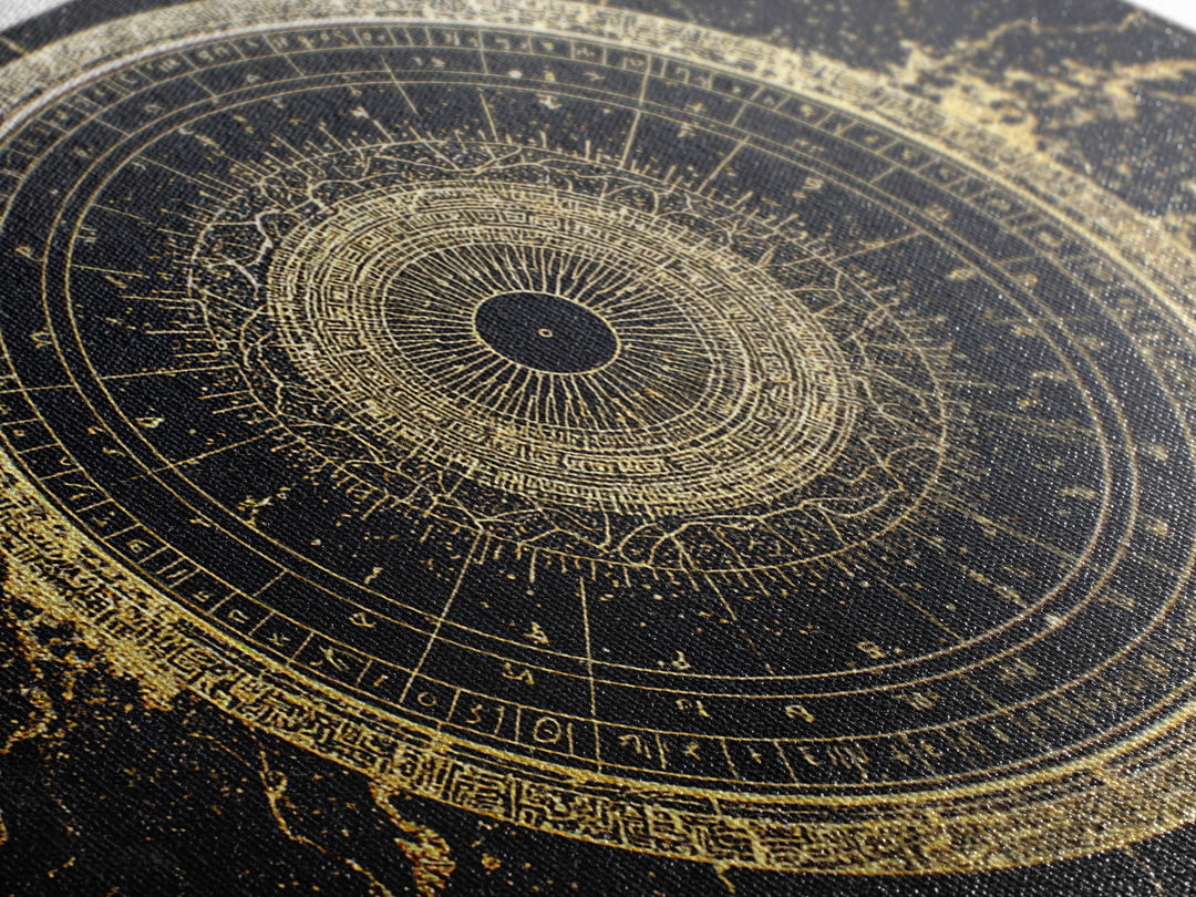Gold Zodiac Wheel Framed Canvas Print, Astrological Chart Wall Decor, Celestial Astronomy Art, Mystical Home Decor Gift Idea