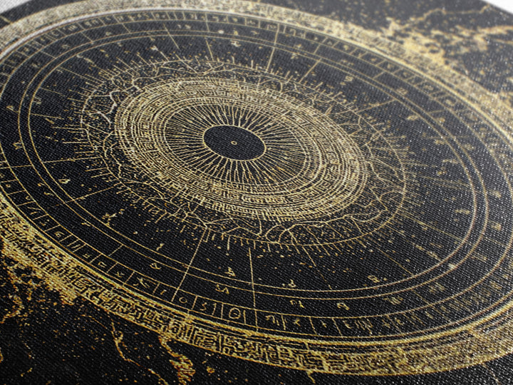 Gold Zodiac Wheel Framed Canvas Print, Astrological Chart Wall Decor, Celestial Astronomy Art, Mystical Home Decor Gift Idea