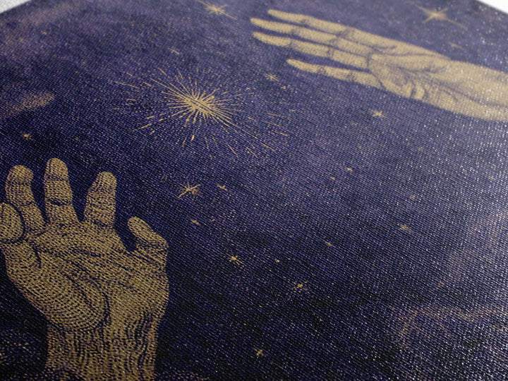 Celestial Reaching Hands Wall Art, Purple Starry Night Spiritual Decor, Mystical Astronomy Print, Dreamy Home Gift For Her