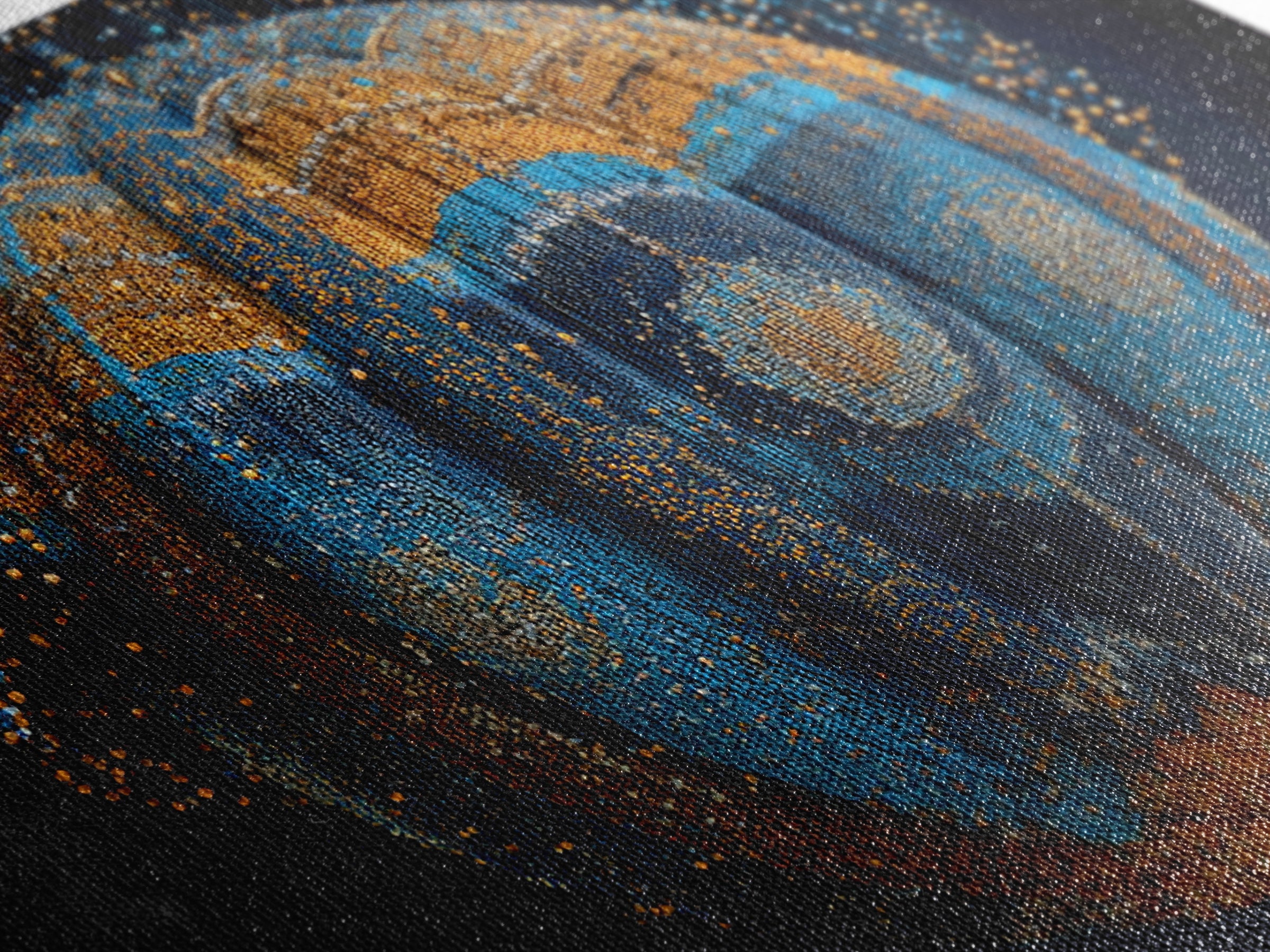Blue Gold Beaded Orb Abstract Canvas Print, African Inspired Luxury Wall Decor, Modern Tribal Art, Statement Home Decor Gift
