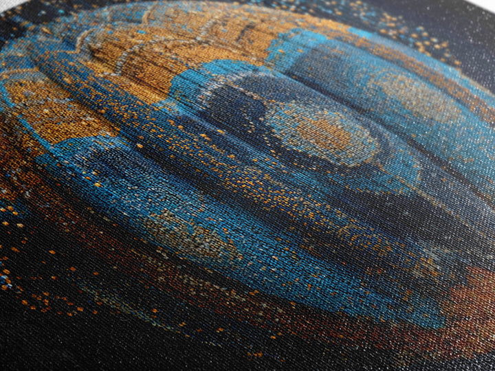Blue Gold Beaded Orb Abstract Canvas Print, African Inspired Luxury Wall Decor, Modern Tribal Art, Statement Home Decor Gift