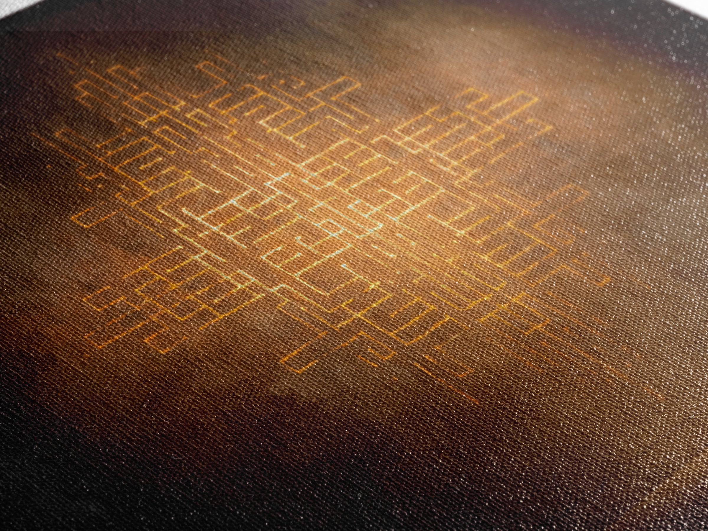 Glowing Gold Geometric Totem Canvas Print, African Abstract Wall Decor, Spiritual Symbol Art, Warm Brown Luxury Home Decor