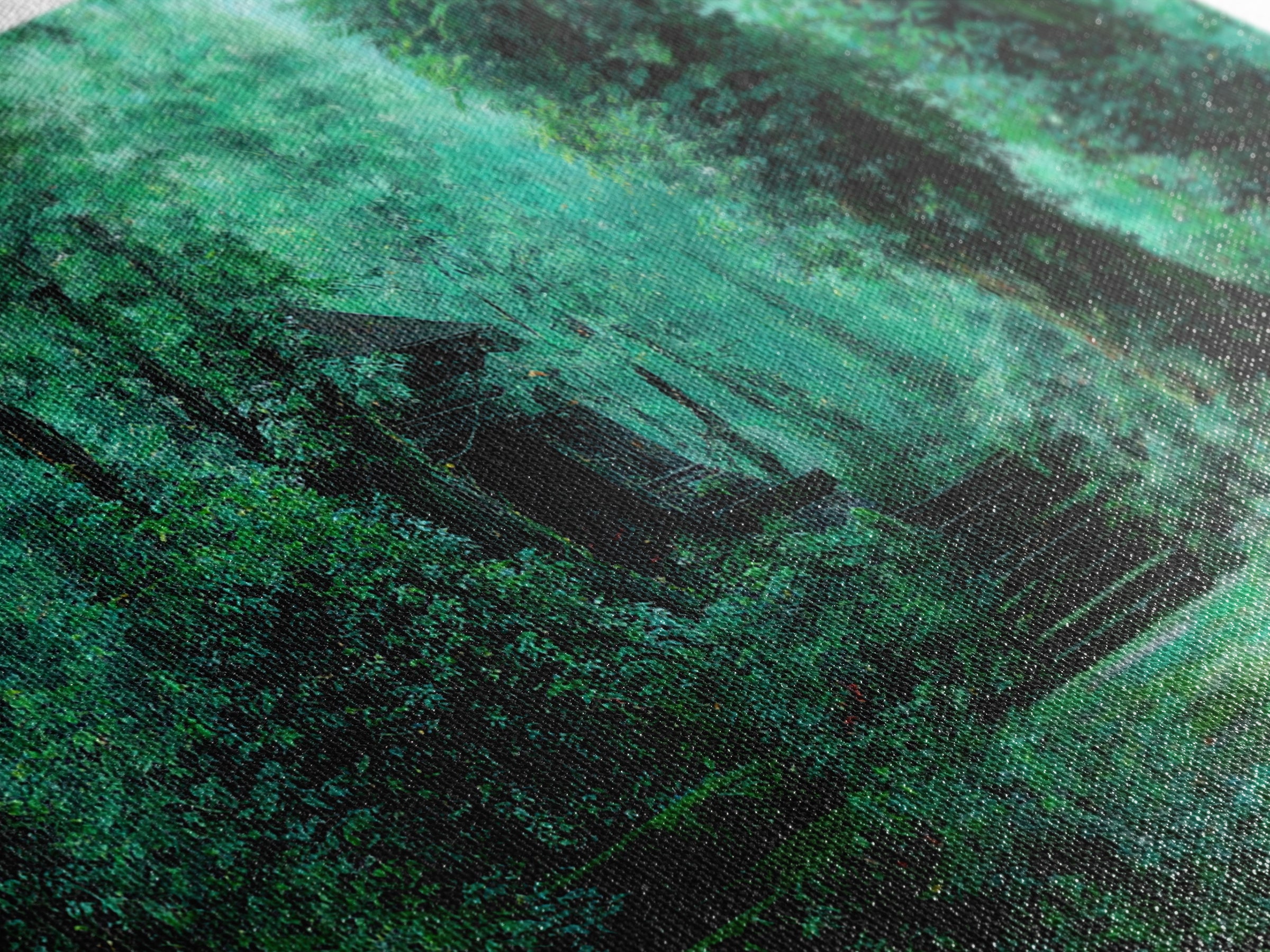 Emerald Forest Ruins And Stone Steps Canvas Print, African Landscape Wall Decor, Mystical Jungle Art, Dreamy Green Home Decor