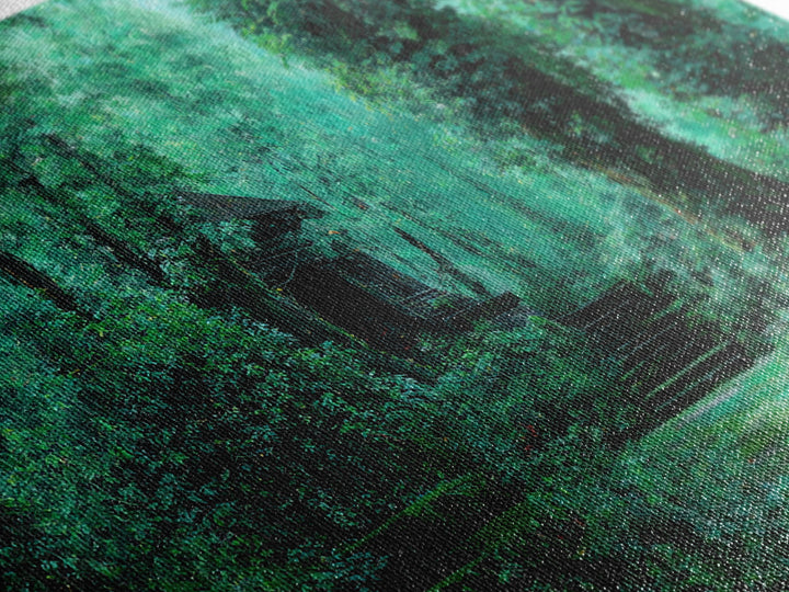 Emerald Forest Ruins And Stone Steps Canvas Print, African Landscape Wall Decor, Mystical Jungle Art, Dreamy Green Home Decor