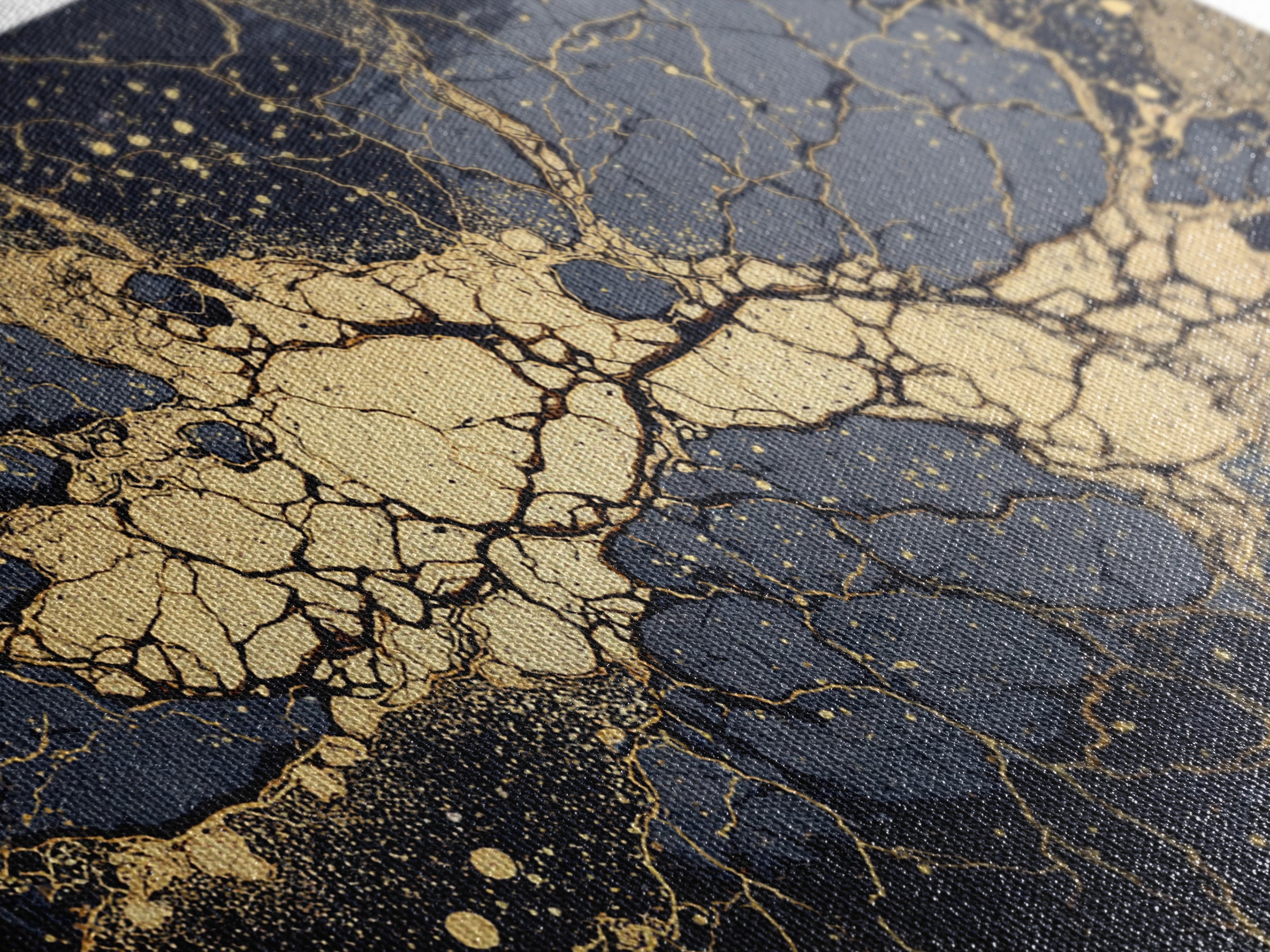 Black And Gold Abstract Cracked Marble Wall Art, Luxury Canvas Print, Modern Home Decor, Elegant Statement Piece Gift For Her