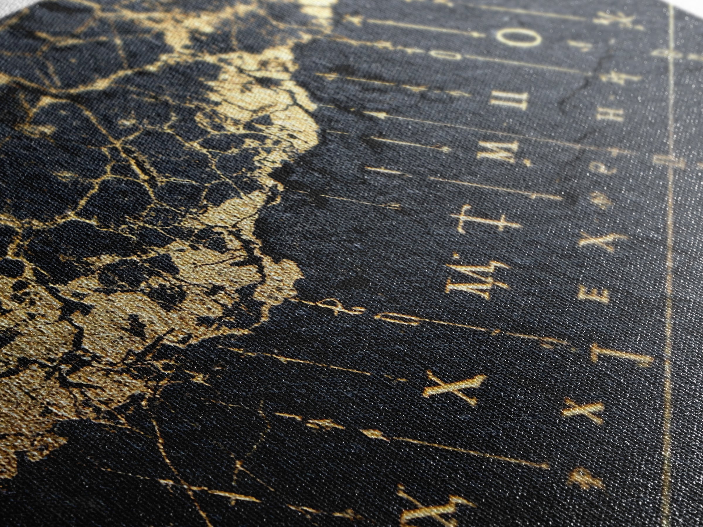 Black And Gold Ancient Map Detail Framed Canvas Print, African Inspired Wall Decor, Luxury Art, Mystic Office Decor Gift