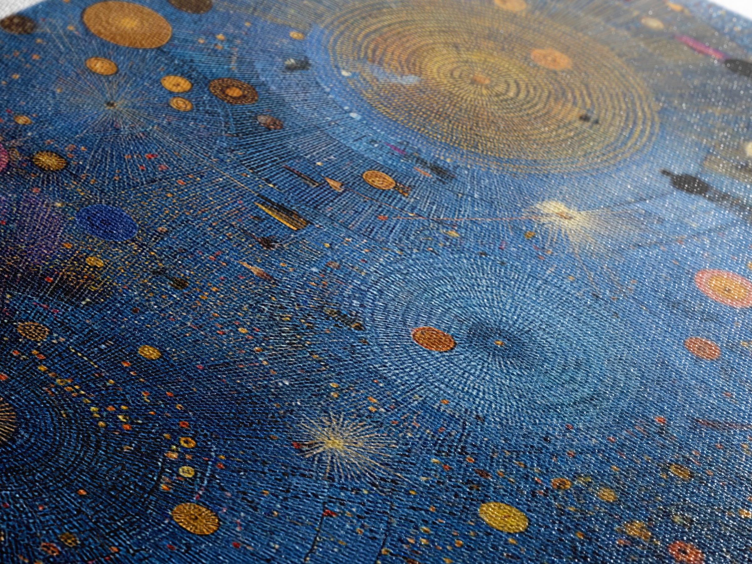 Blue Celestial Dot Pattern Canvas Print, Abstract African Art, Cosmic Tribal Wall Decor, Modern Cultural Home Decor Accent