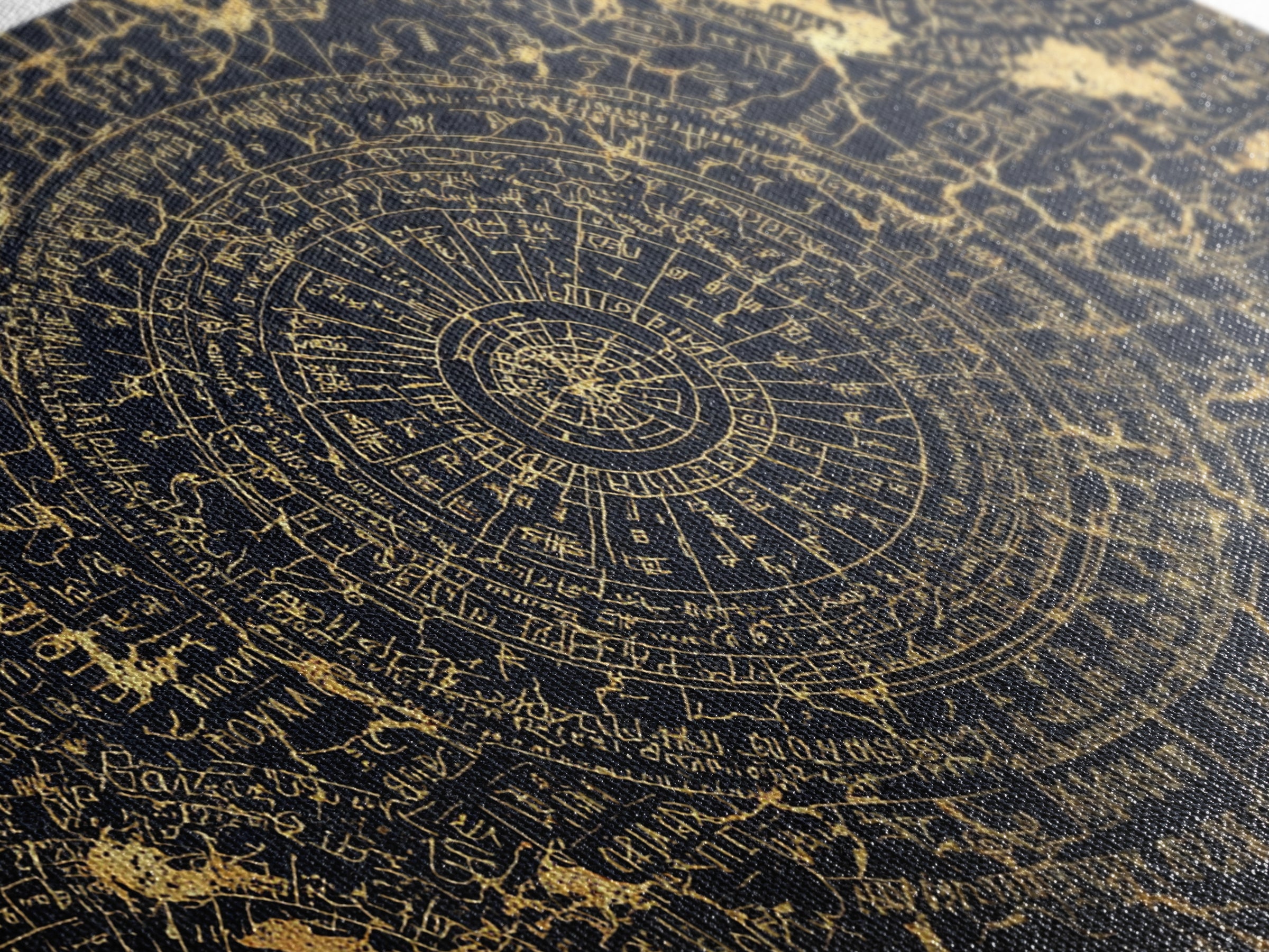 Gold Circular Ancient Map Wall Art, African Inspired Abstract Pattern, Tribal Astronomy Decor, Luxury Black Canvas Print