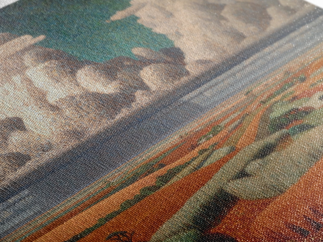 Patchwork Fields And Giant Clouds African Wall Art, Cultural Landscape Canvas Print, Earth Tone Decor, Unique Home Decor