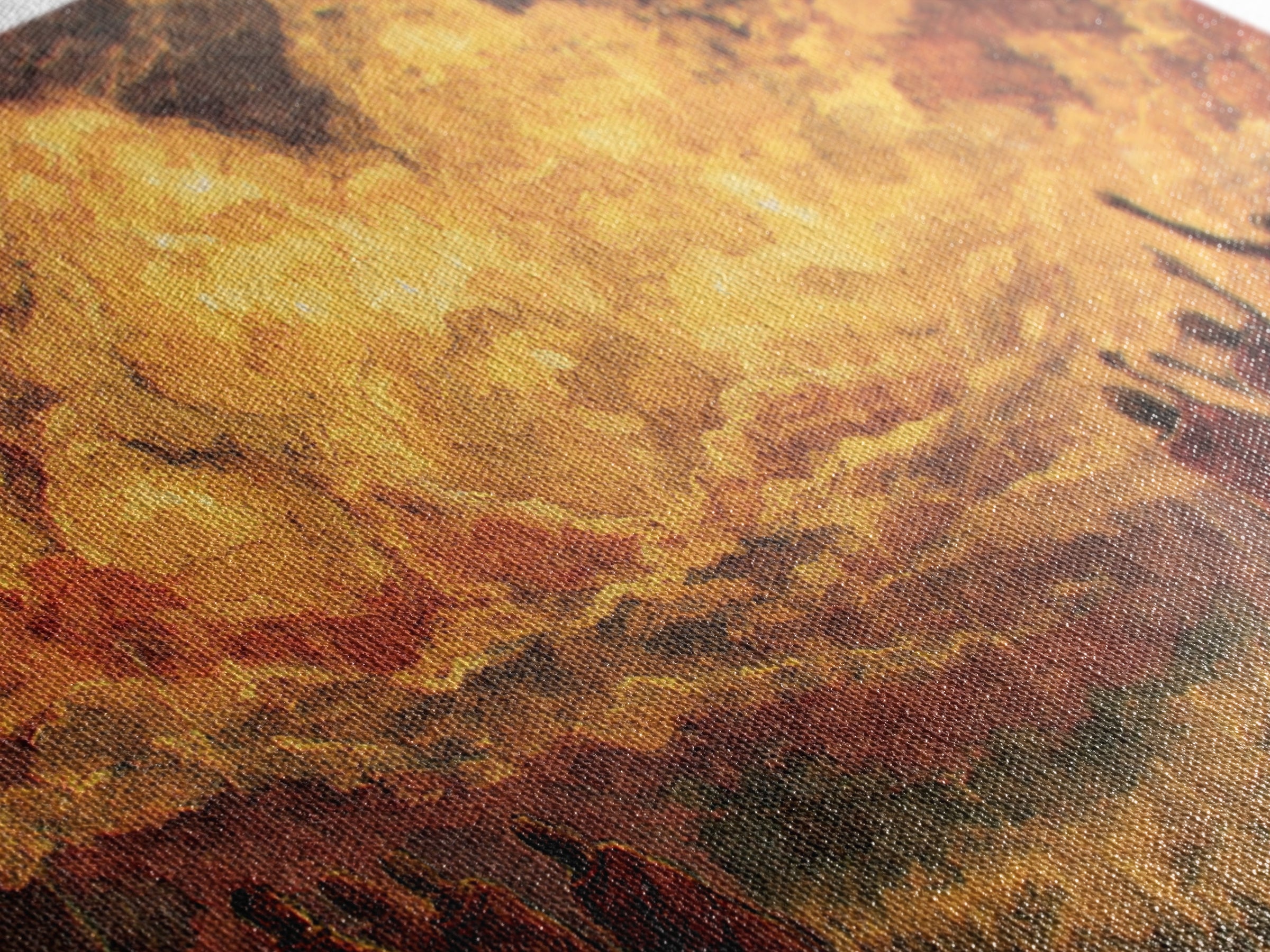 Robed Figures Before Fiery Golden Clouds Canvas Print, African Wall Art, Spiritual Landscape, Burnt Orange Home Decor Gift