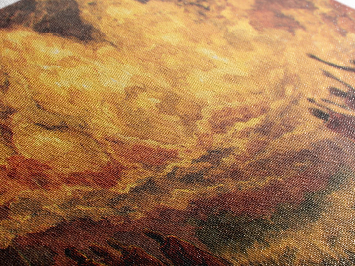 Robed Figures Before Fiery Golden Clouds Canvas Print, African Wall Art, Spiritual Landscape, Burnt Orange Home Decor Gift