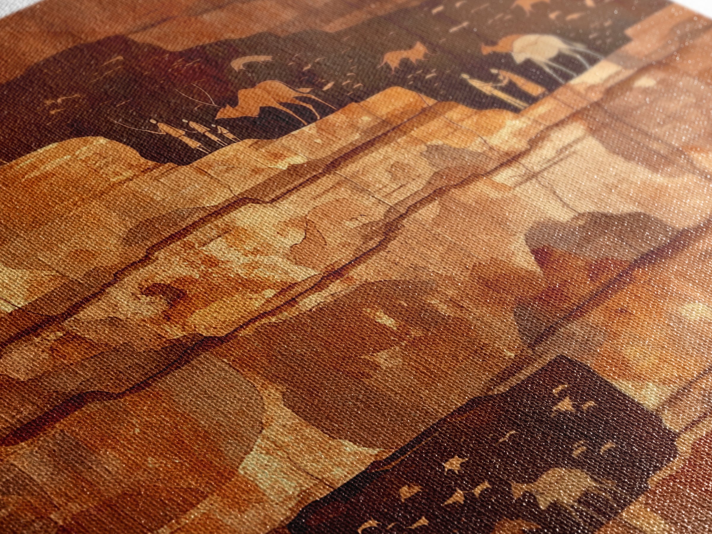Desert Cliff Hunters And Antelope Wall Art, Ancient African Art Print, Terracotta Safari Decor, Rustic Cultural Wall Decor