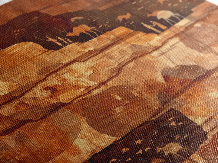 Desert Cliff Hunters And Antelope Wall Art, Ancient African Art Print, Terracotta Safari Decor, Rustic Cultural Wall Decor