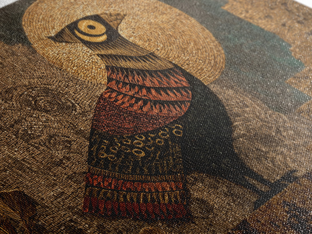 Halo Bird In Ancient Garden Wall Art, African Inspired Print, Gold Mosaic Texture, Boho Wall Decor, Ethnic Home Decor Gift