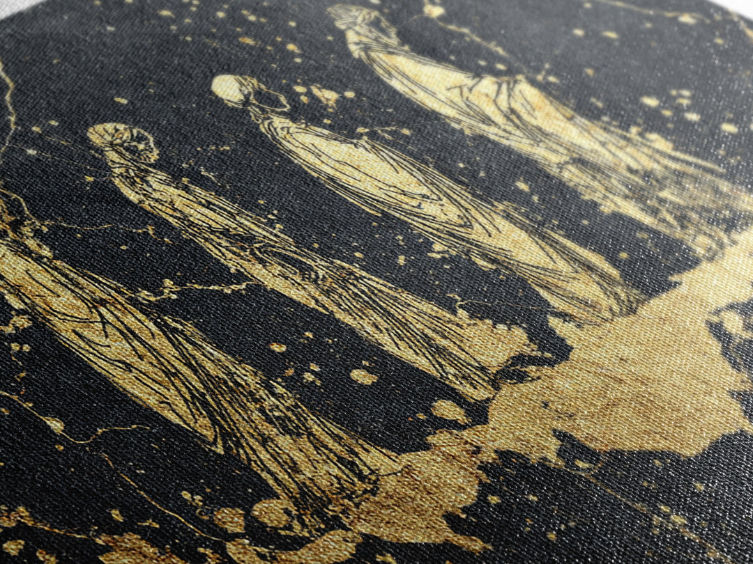 Gold Robed Ancestors On Black Marble Wall Art, African Tribal Art Print, Spiritual Diaspora Decor, Black And Gold Canvas
