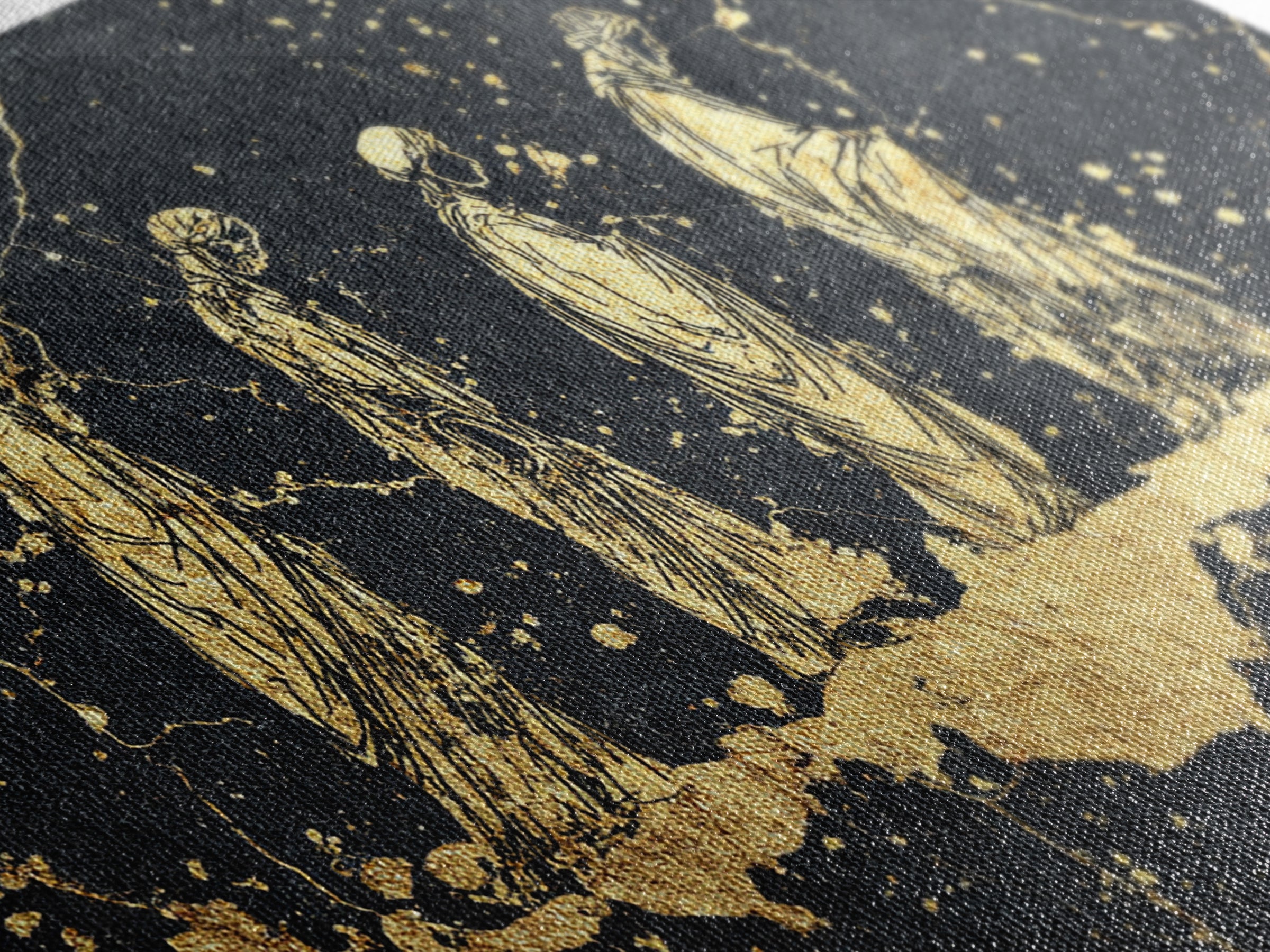 Gold Robed Ancestors On Black Marble Wall Art, African Tribal Art Print, Spiritual Diaspora Decor, Black And Gold Canvas