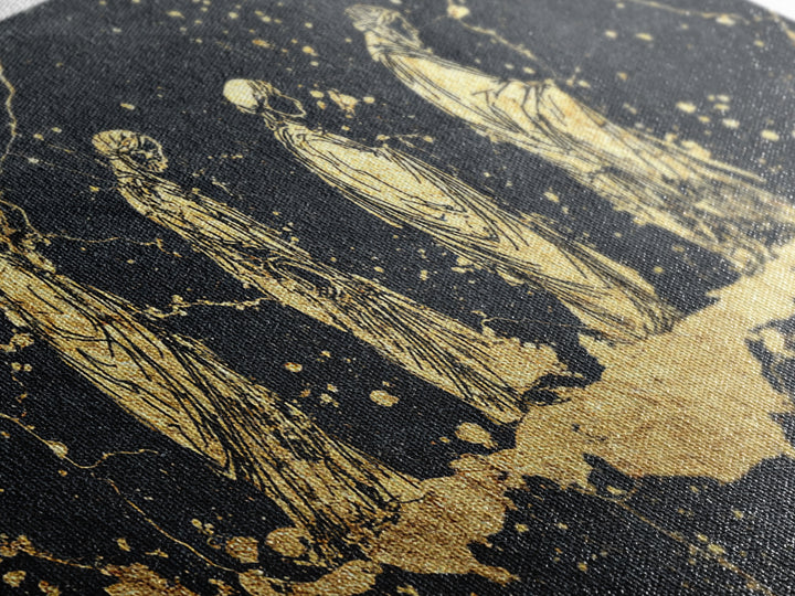 Gold Robed Ancestors On Black Marble Wall Art, African Tribal Art Print, Spiritual Diaspora Decor, Black And Gold Canvas