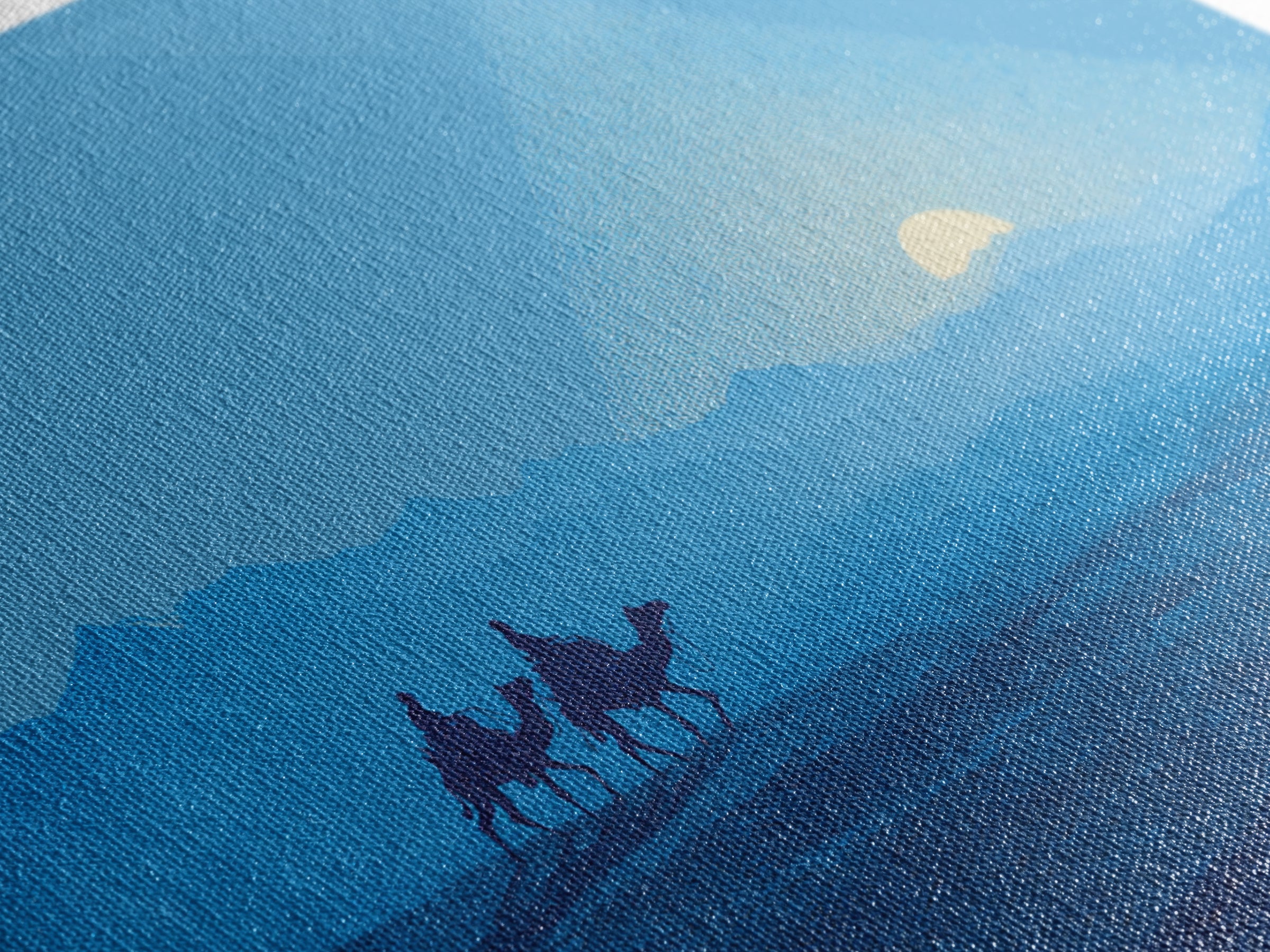 Blue Pyramid Camel Caravan At Sunrise Wall Art, African Egyptian Art, Minimalist Desert Poster, Travel Canvas Print Home Decor