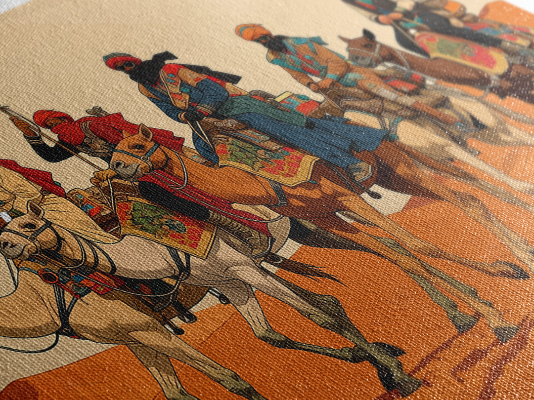 Tuareg Camel Caravan In Sahara Desert Wall Art, African Warrior Art, African Safari Decor, Boho Living Room Canvas Print