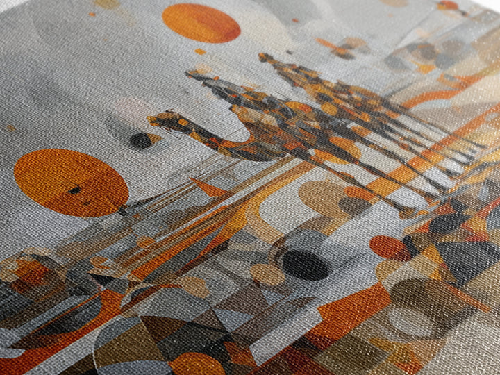 Abstract Geometric Camel Caravan In Orange Desert Wall Art, Modern African Art, Boho Living Room Decor, Canvas Print Gift