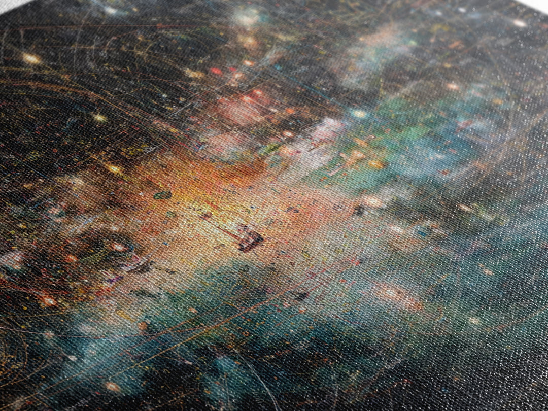 Cosmic Ocean Map With Stars And Light Trails, Abstract Wall Art, Modern Canvas Print, Mystical Office Decor, Galaxy Art Print