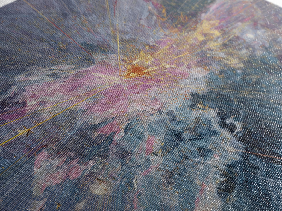 Abstract Cosmic Burst Canvas Print, Blue Pink Gold Textured Painting, Modern Abstract Wall Art, Luxury Home Decor Gift For Living Room