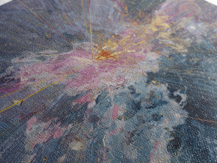Abstract Cosmic Burst Canvas Print, Blue Pink Gold Textured Painting, Modern Abstract Wall Art, Luxury Home Decor Gift For Living Room