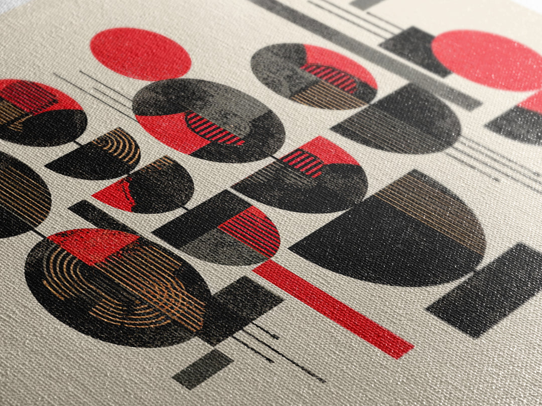 Red Black Geometric Circles Wall Art, Abstract African Art Print, Modern Boho Canvas, Afrocentric Home Decor Gift For Living Room