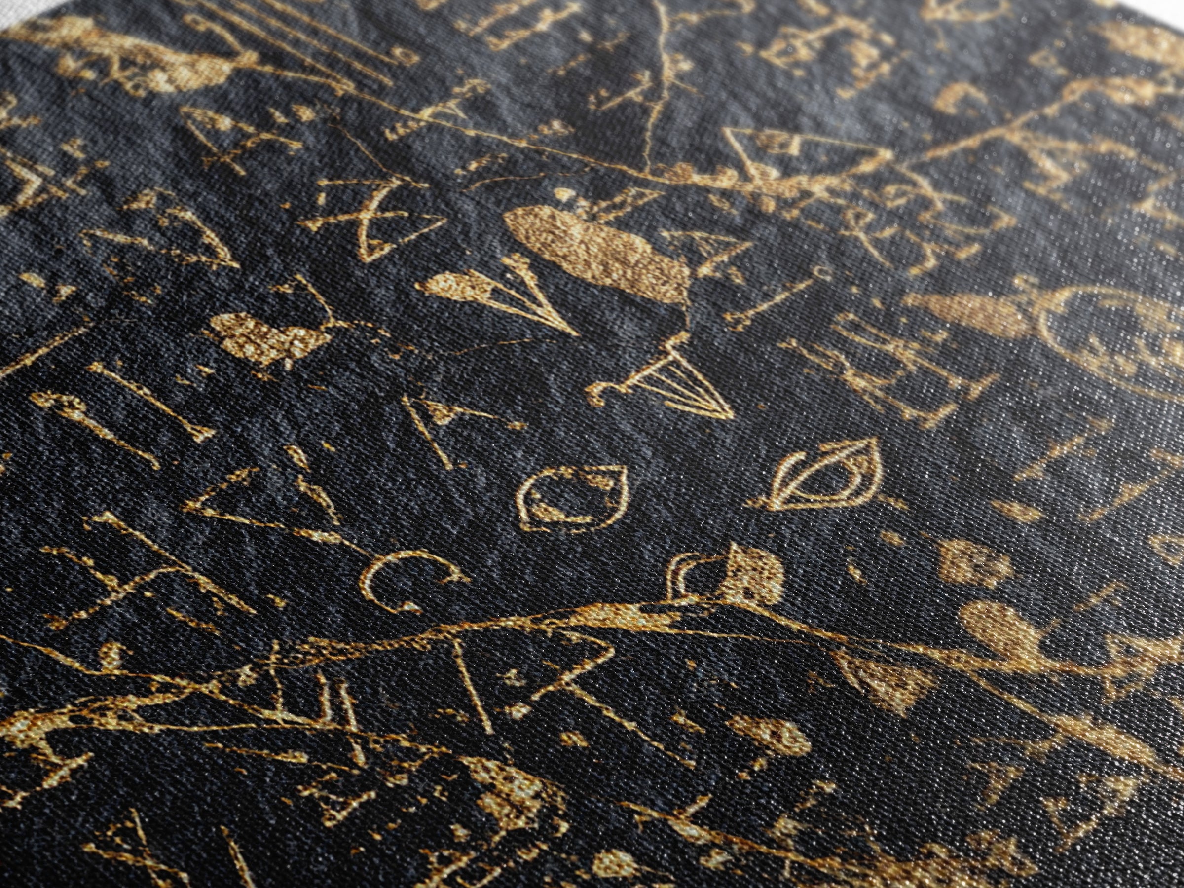 Gold Ancient Glyphs Wall Art, African Egyptian Art Print, Black Gold Canvas, Tribal Symbols Cultural Home Decor Gift Idea