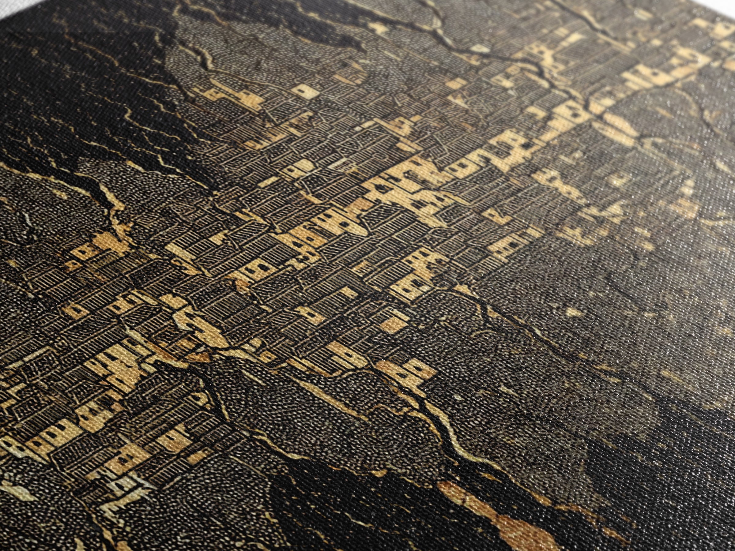 Gold Black Mystical City Wall Art, Abstract African Pattern Canvas Print, Modern Tribal Decor, Luxury Home Decor Statement Piece