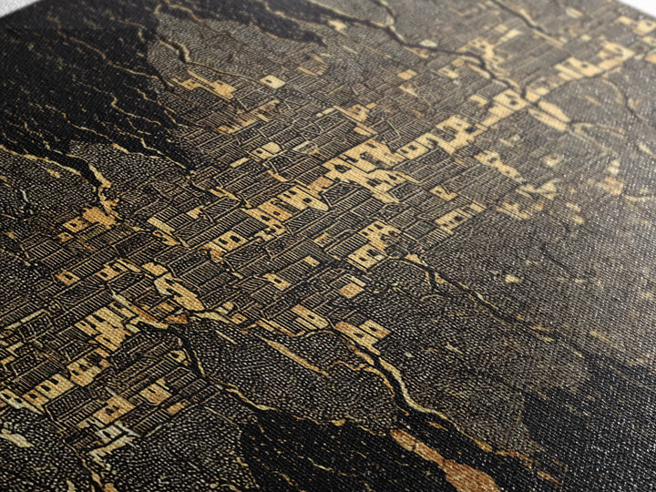 Gold Black Mystical City Wall Art, Abstract African Pattern Canvas Print, Modern Tribal Decor, Luxury Home Decor Statement Piece