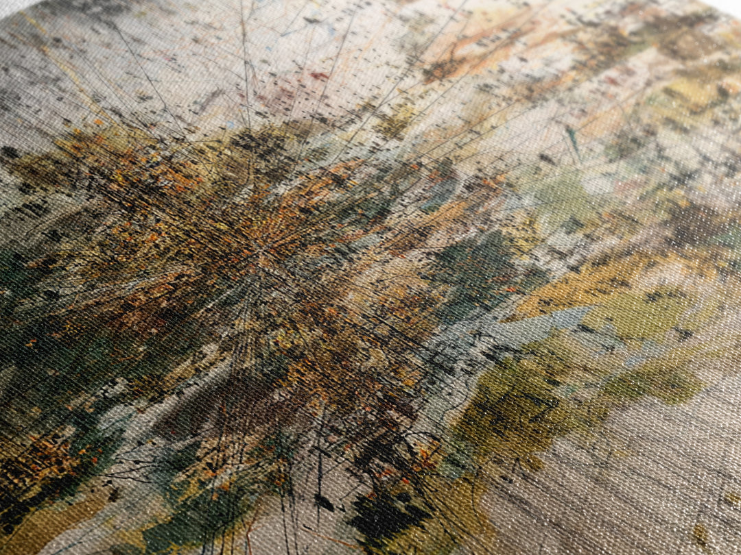 Abstract City Grid In Earth Tones Wall Art, Modern African Inspired Map Print, Contemporary Office Decor Canvas For Living Room