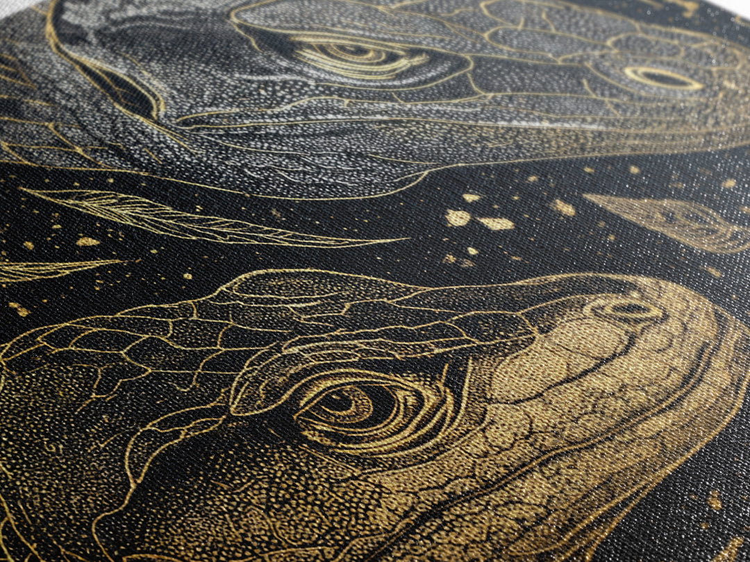Black And Gold Lizard Pair Wall Art, African Animal Art Print, Elegant Reptile Home Decor, Luxury Canvas Print, Nature Gift